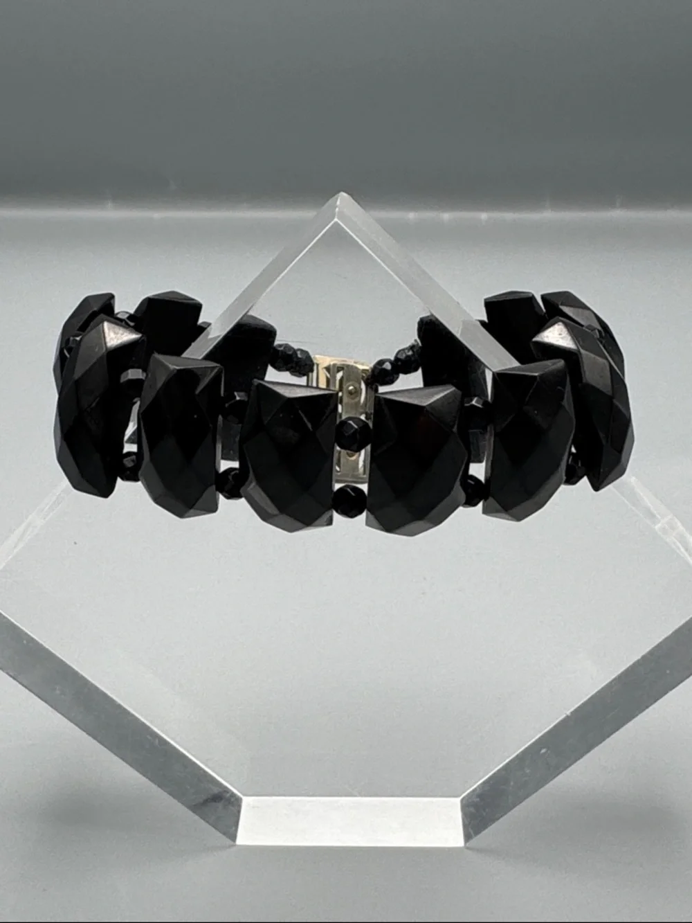 Black Faceted Stretch Bead Bracelet Gold Filled